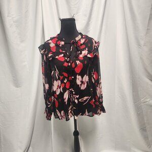 Sanctuary Black Floral Ruffle Sheer Blouse – Size M – NWT